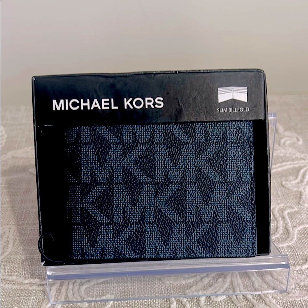 Michael Kors NT Black/Blue Men's Jet Set Slim Billfold Wallet With Box